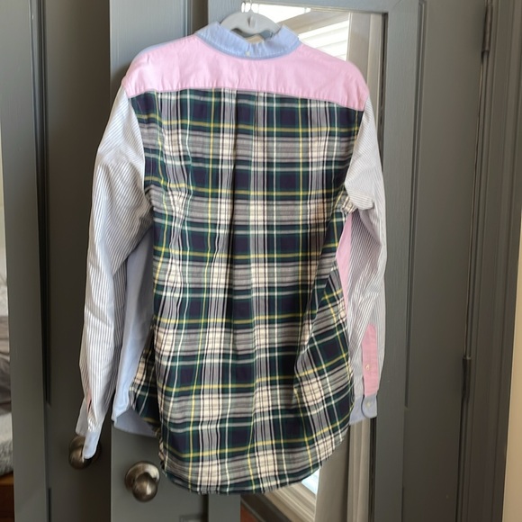 Vintage Ralph Lauren Men's Pink and Blue Patchwork Shirt - Picture 5 of 5